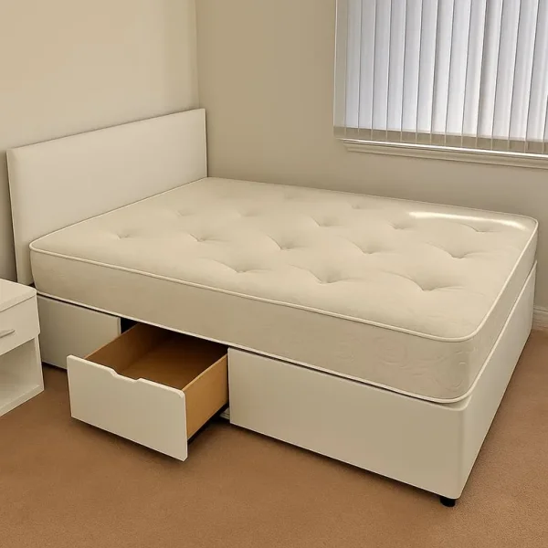 Divan bed with strong wooden base and smooth drawers – Single, Small Double, Double, King Size