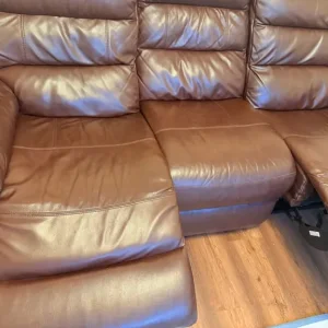 Devon 2-Tone Brown Leather 3-Seater Electric Recliner Sofa - Image 5
