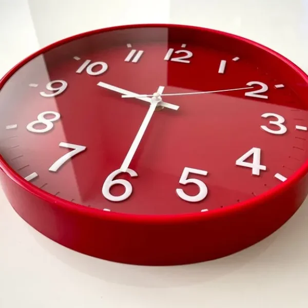 Wall Clock - Sweeping Arms - Red and White