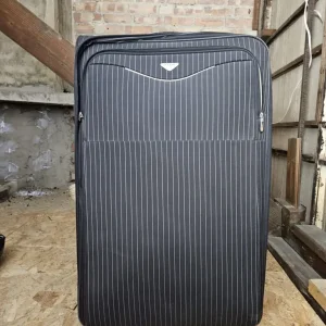 Large soft-sided suitcase with pinstripe pattern - Image 2