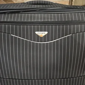 Large soft-sided suitcase with pinstripe pattern - Image 3