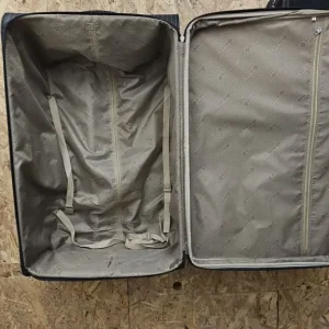 Large soft-sided suitcase with pinstripe pattern - Image 4