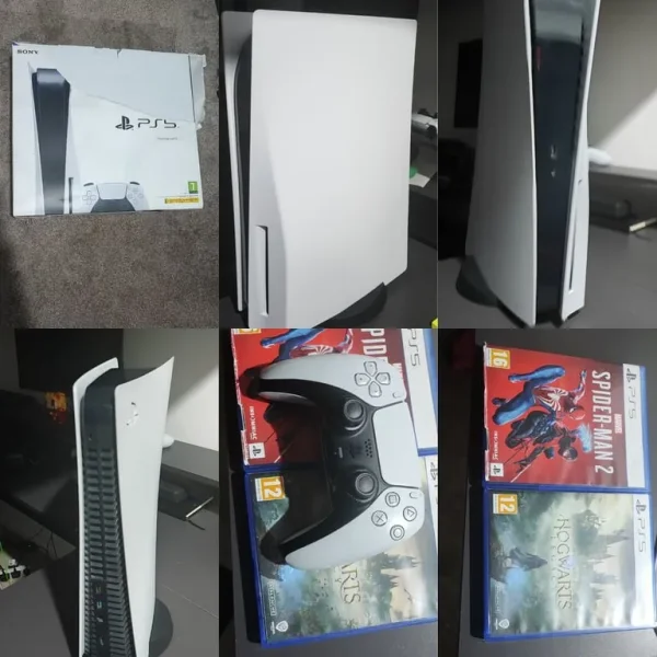Ps5 with stand, controller, and 2 games