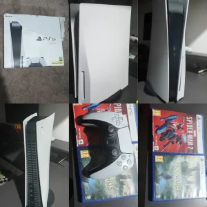 Ps5 with stand, controller, and 2 games