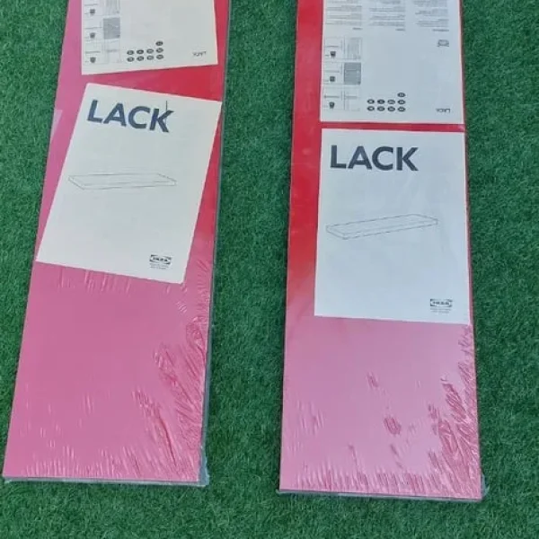 Red IKEA floating shelves