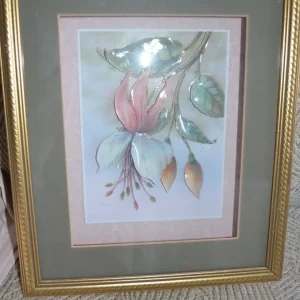 x2 framed hand-painted 2D flower pictures