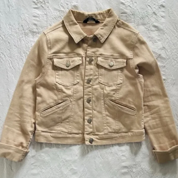 Denim Jacket By F & F Short Pink Size 10 With Stretch