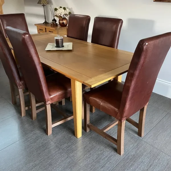 Dining table and 6 real leather dining chairs