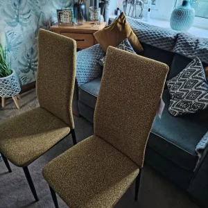 4 x Musdard cloth dining chairs - Image 5