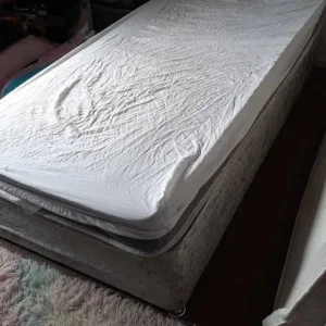 Grey fabric single bed with headboard - Image 3