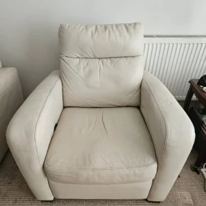 Cream leather 3 piece suite - Image 3