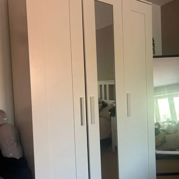 3 door white wardrobe with mirror