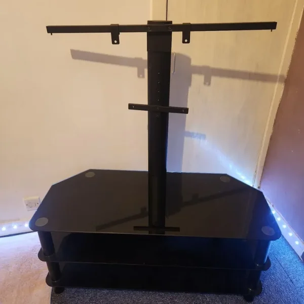 Tv mount stand with 3 glass shelves