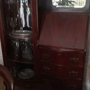 Antique Mahogany Writing Bureau with Bow Front and Shelves - Image 2