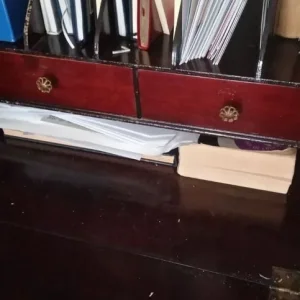 Antique Mahogany Writing Bureau with Bow Front and Shelves - Image 4