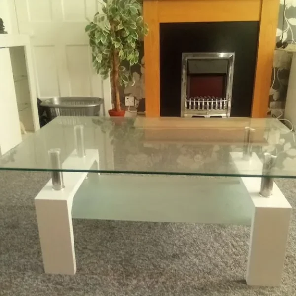 White and glass coffee table