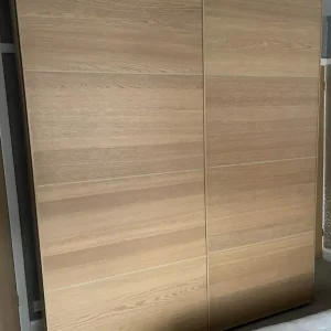 IKEA PAX White Oak Wardrobe – 2 Hang Rails, 5 Shelves, 3 Wire Drawers - Image 2