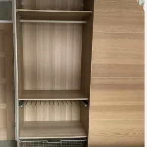 IKEA PAX White Oak Wardrobe – 2 Hang Rails, 5 Shelves, 3 Wire Drawers - Image 3
