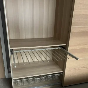 IKEA PAX White Oak Wardrobe – 2 Hang Rails, 5 Shelves, 3 Wire Drawers - Image 7
