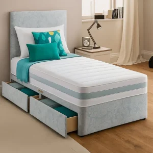 Divan bed with storage drawers and comfort – fits Single, Small Double, Double, or King size