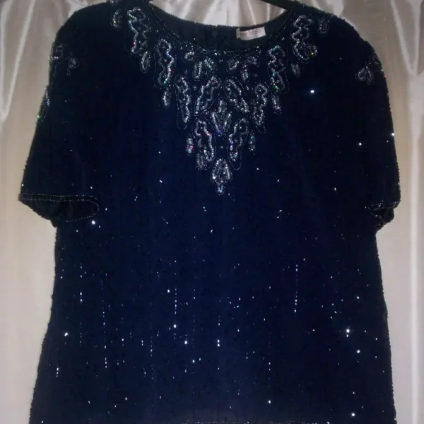 size 22 navy blue sparkly top with bead details