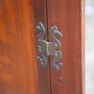 Antique wall mounted shelf unit. Dark wood. 3 shelves. 1800s - Image 8