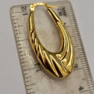9CT GOLD ELONGATED RIBBED CREOLES - Image 2