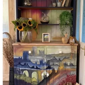 Vintage Pine Dresser with Gothic Painted Details - Image 3
