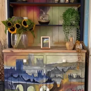 Vintage Pine Dresser with Gothic Painted Details