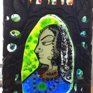 Stained glass in standing Indian frame - Image 2