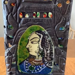 Stained glass in standing Indian frame