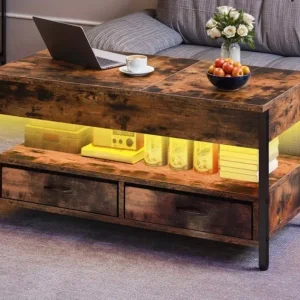Lift Top Coffee Table with 2 Drawers and LED Light - Image 3