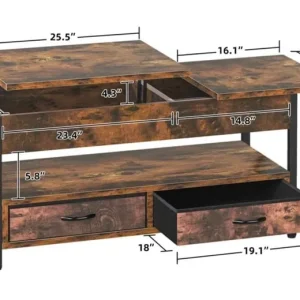 Lift Top Coffee Table with 2 Drawers and LED Light - Image 5