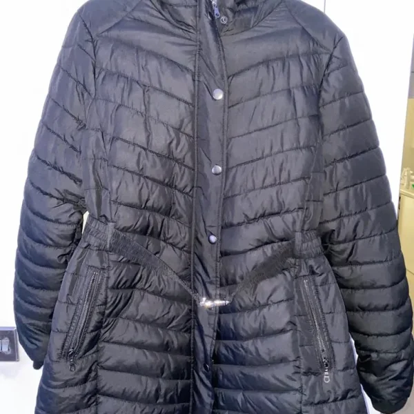 Black quilted hooded jacket