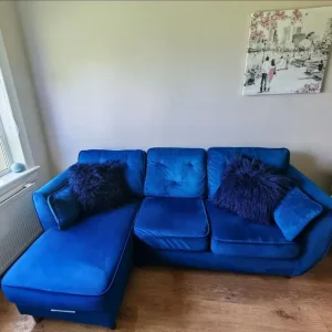 L shape right hand velvet sofa