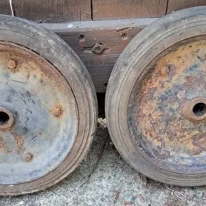 Vintage trailer trolley wheels x 2 – 14 inch solid rubber tyres - Image 2
