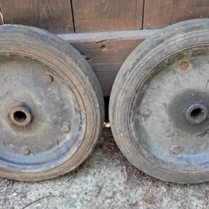 Vintage trailer trolley wheels x 2 – 14 inch solid rubber tyres