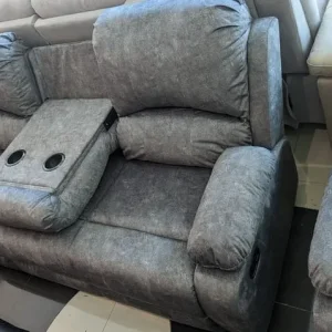 Grey Velvet Manual Recliner 3+2 Seater Sofa Set - Image 2