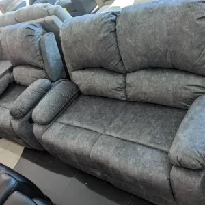 Grey Velvet Manual Recliner 3+2 Seater Sofa Set - Image 4