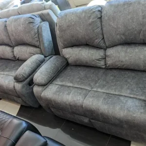 Grey Velvet Manual Recliner 3+2 Seater Sofa Set