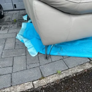 3 seater grey leather sofa, footrest and storage footstool - Image 2