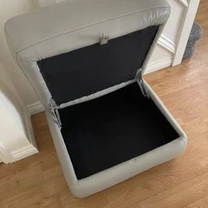 3 seater grey leather sofa, footrest and storage footstool - Image 3