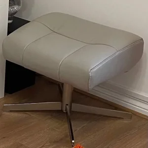 3 seater grey leather sofa, footrest and storage footstool - Image 5