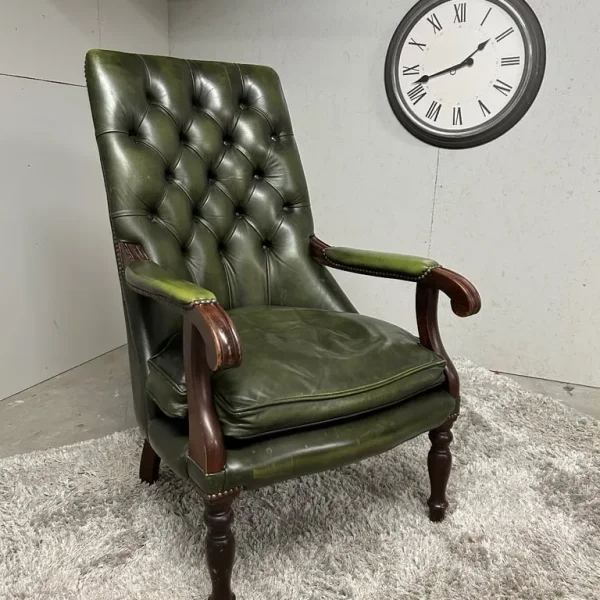 Chesterfield Nursing Chair – Parliament Green Leather, 1989