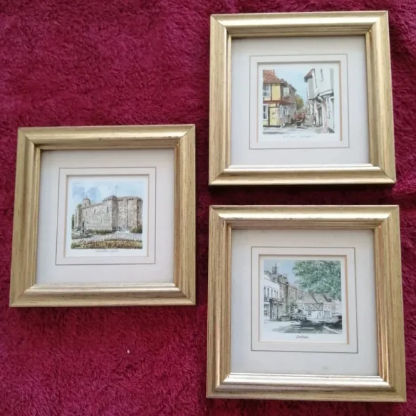 3 x Small North Essex Themed Prints – Colchester Castle, Eld Lane, Dedham High St