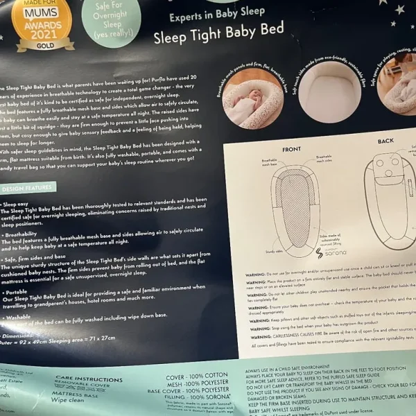 Purflo baby bed - hardly used