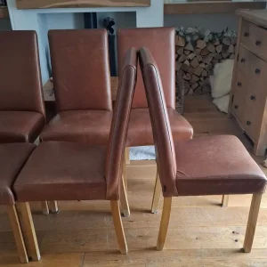 Indigo dining table and six oak leather chairs - Image 3