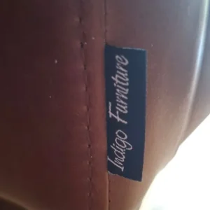 Indigo dining table and six oak leather chairs - Image 6