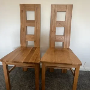 Natural Solid Oak Flow Back Dining Chairs (Pair) with Oak Seat Pad