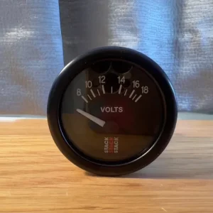 Stack Battery Voltmeter Gauge (Black Dial Face) - 52mm Diameter, LED Backlight - Image 2